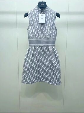 Dior Grey Monogram Sleeveless A-Line Dress